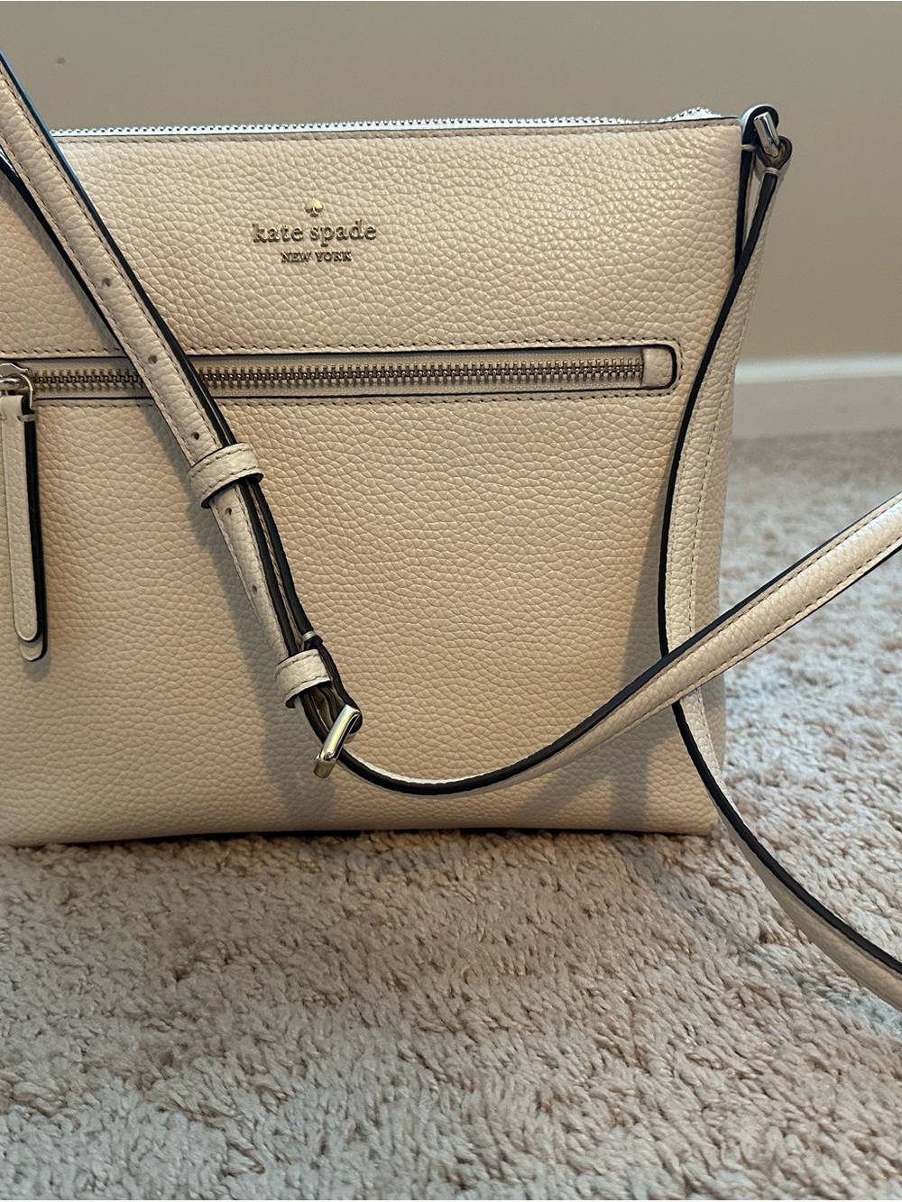 kate spade pebble leather crossbody in cream with gold hardware